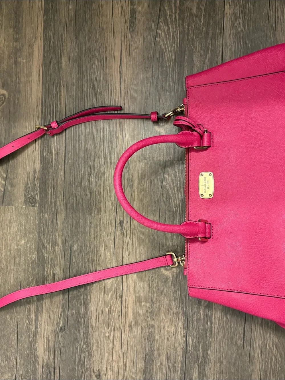 Michael Kors Hot Pink Saffiano Satchel with Gold Hardware
